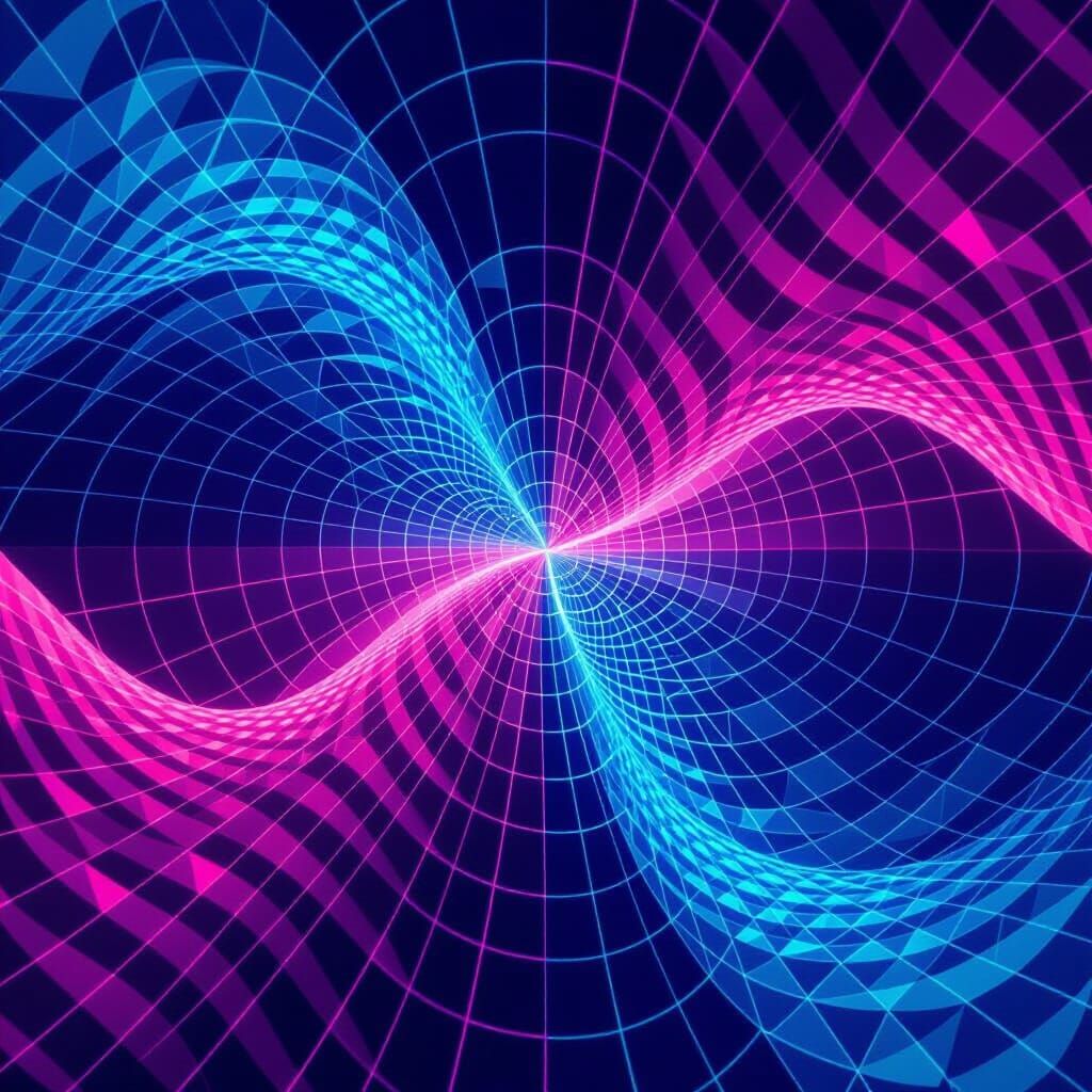 Infinite Neon Grids Fold into Geometric Waves