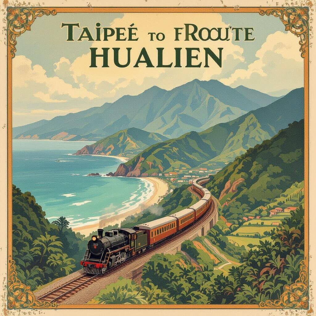 Vintage Railway Map in Art Nouveau Style