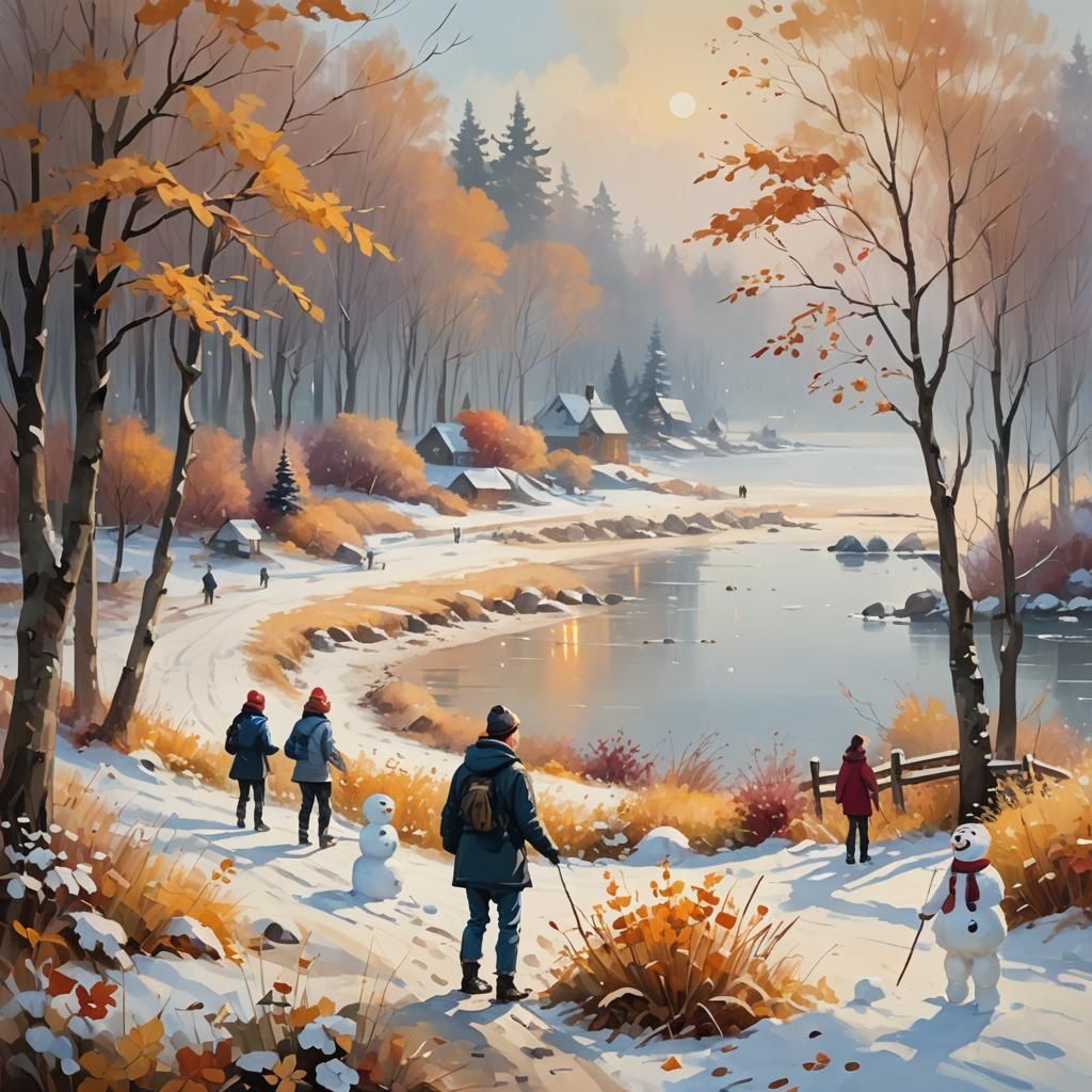 Four Seasons in Impressionist Style