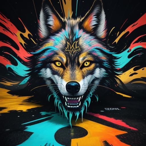 Human-Wolf Hybrid Graffiti Art in Basquiat Style