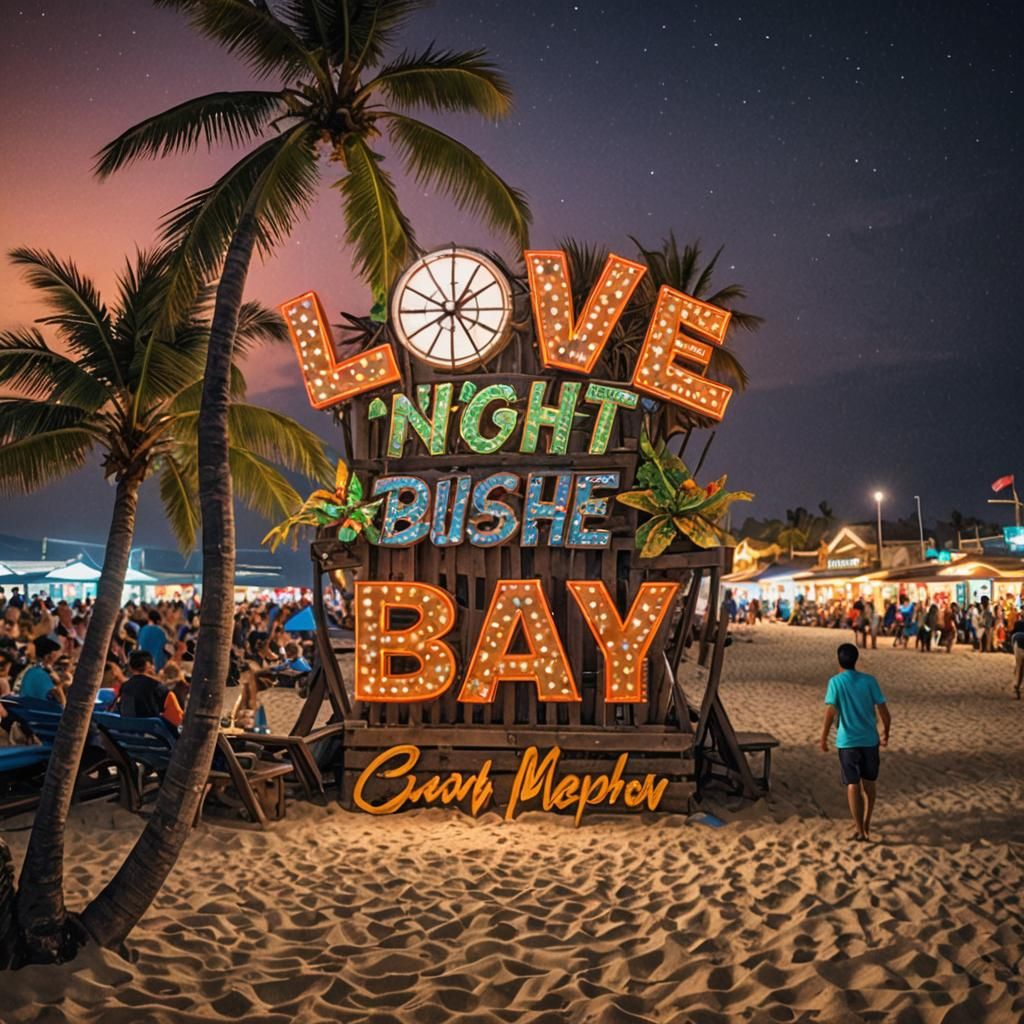 Vibrant Night Beach Scene in Hyperrealistic Detail