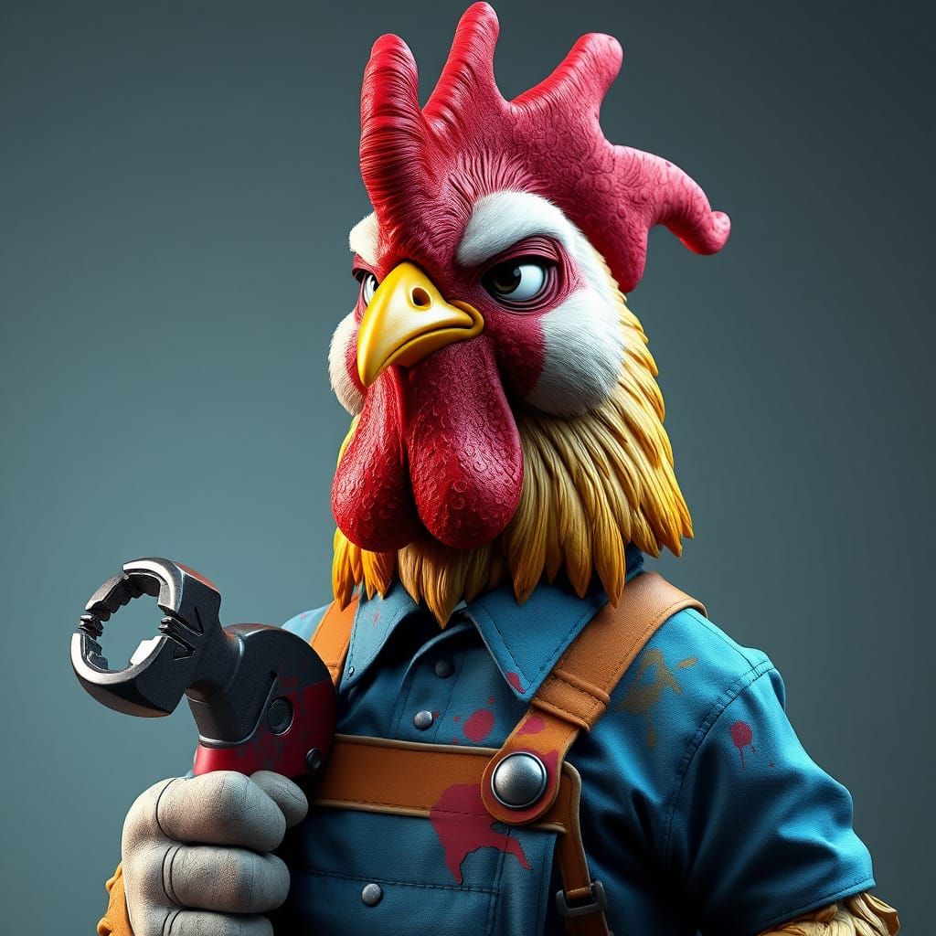 Grumpy Chicken Plumber in Fantasy Realism Style