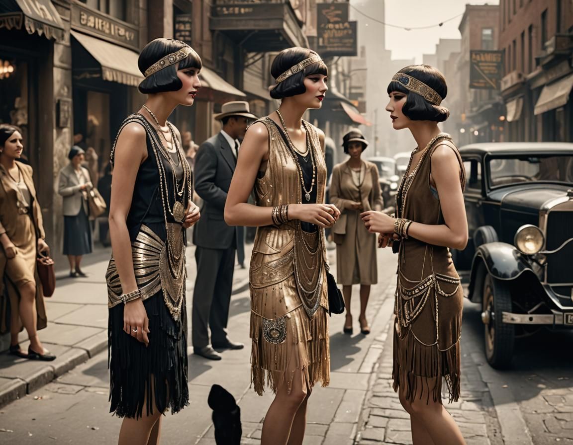 1920s Flapper Meets Egyptian Woman: Cinematic Street Scene