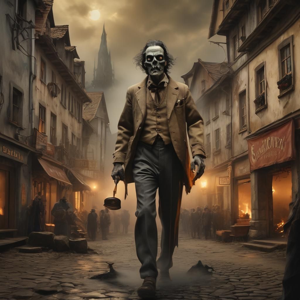 A Hyperrealistic surrealistic artwork of a twisted Zombie an...