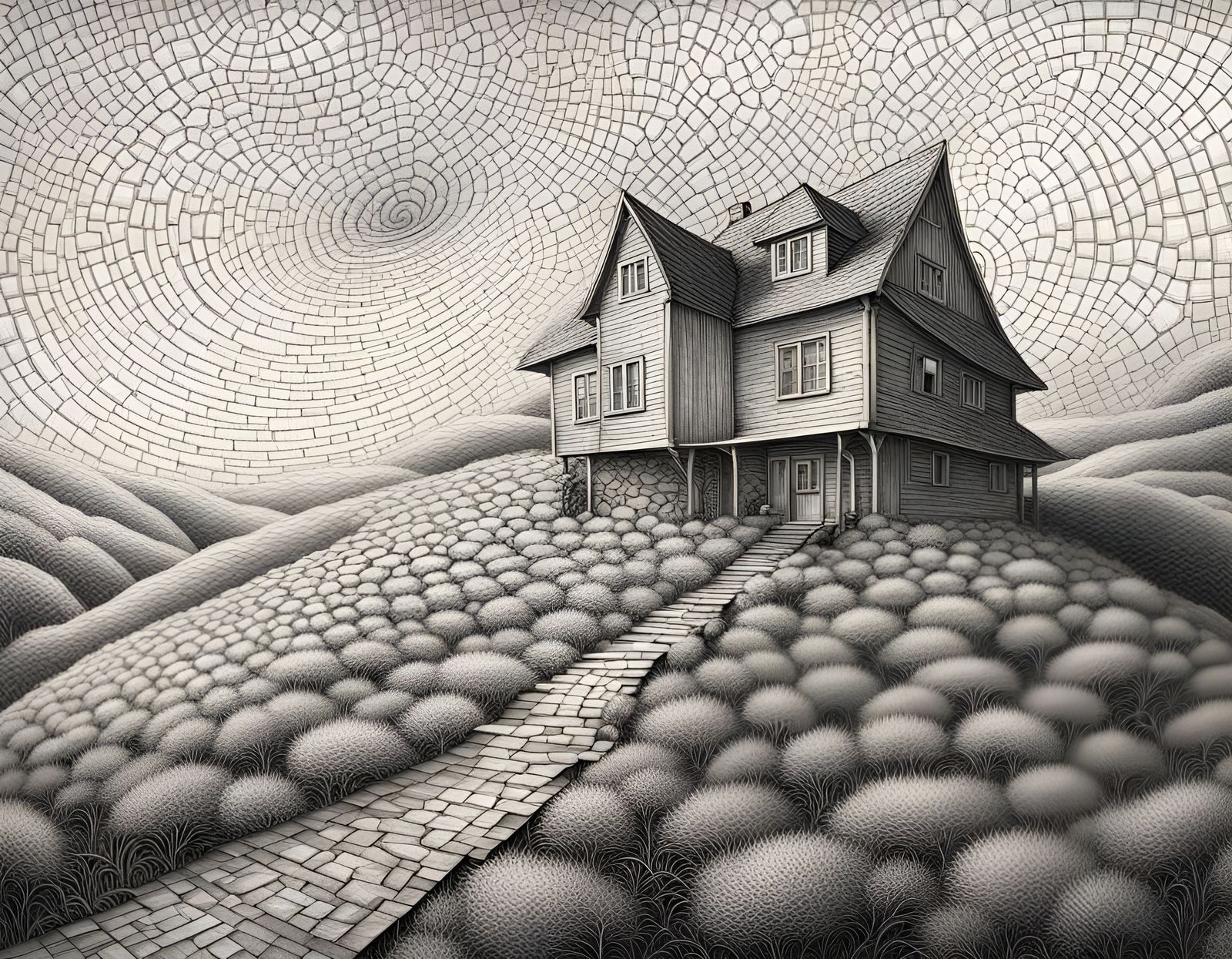 Detailed Landscape with Spiral House