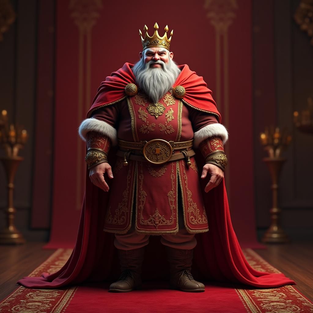 Stout King with Golden Crown on Red Carpet