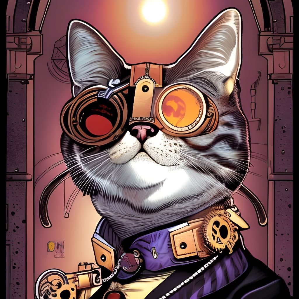 Steampunk Cat in Detailed Comic Art Style