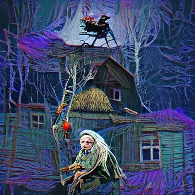 Baba Yaga's Hut in a Dark Forest