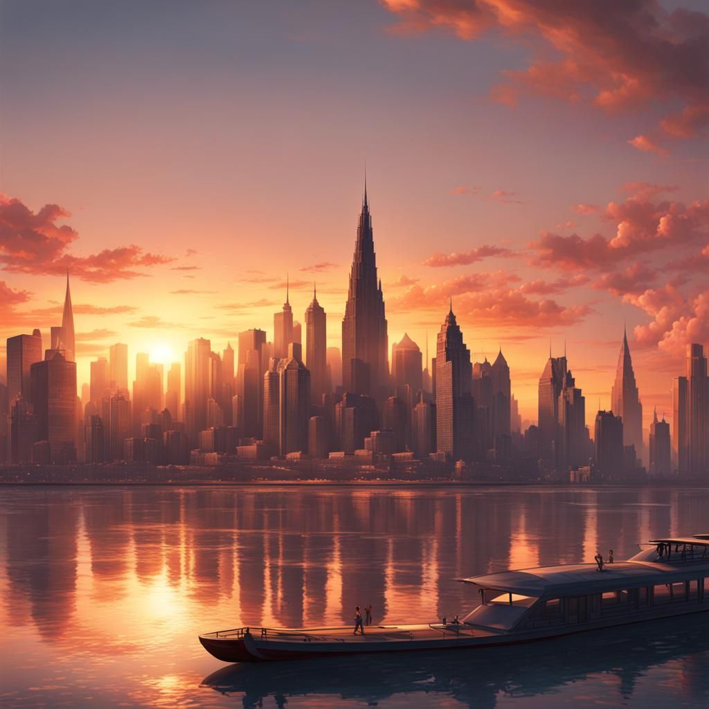 Sunset Cityscape: Digital Art in Hyperdetailed Style