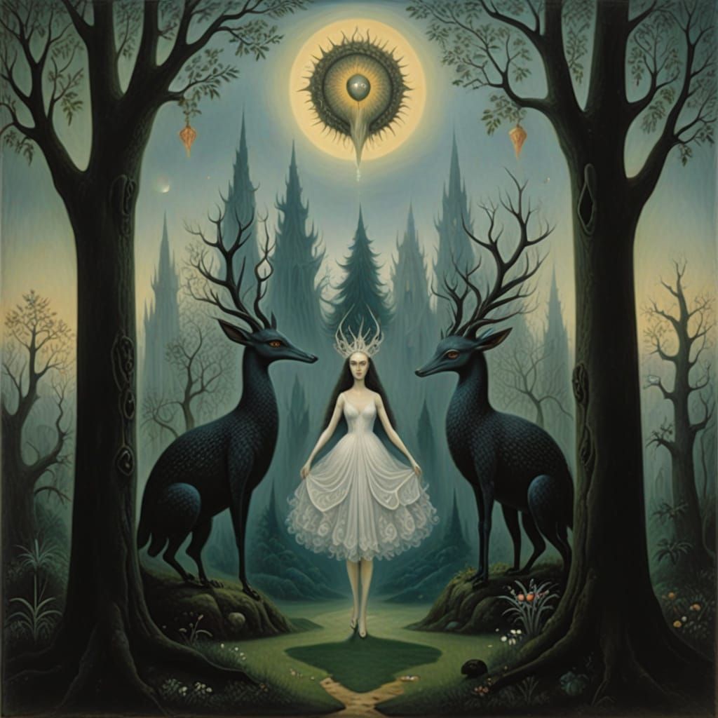 Surreal Goddess of Nature Transforms into Trees