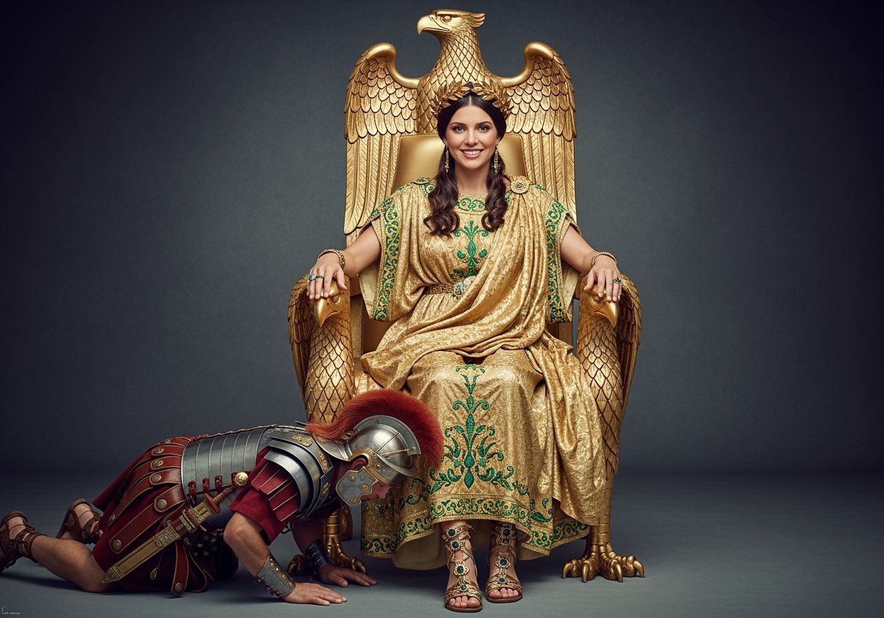Regal Roman Empress on Gold Imperial Throne