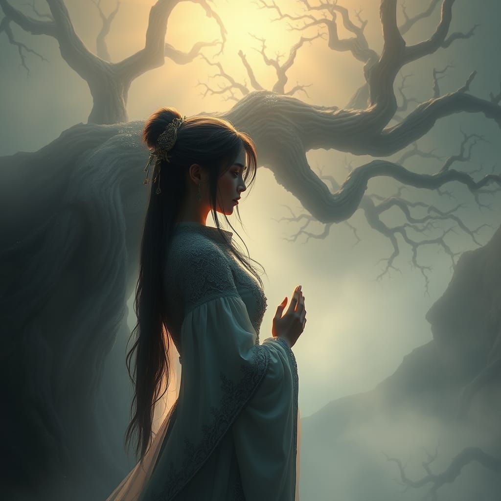 Ethereal Nien in Mist: A Detailed Matte Painting