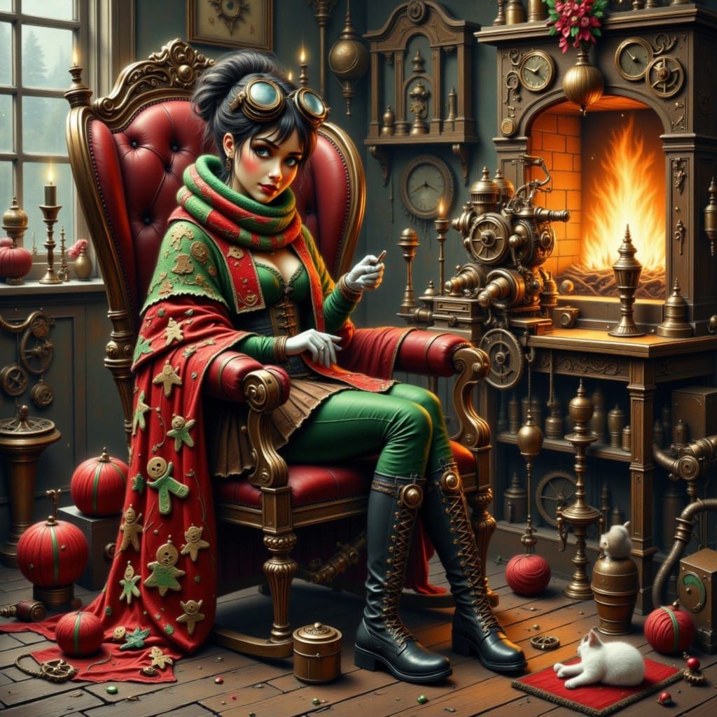 Steampunk Inventor Knits Ugly Christmas Sweater by Fire