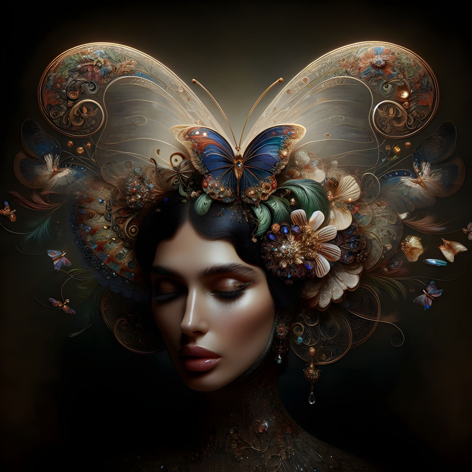 Art Nouveau Woman with Butterfly Lighting