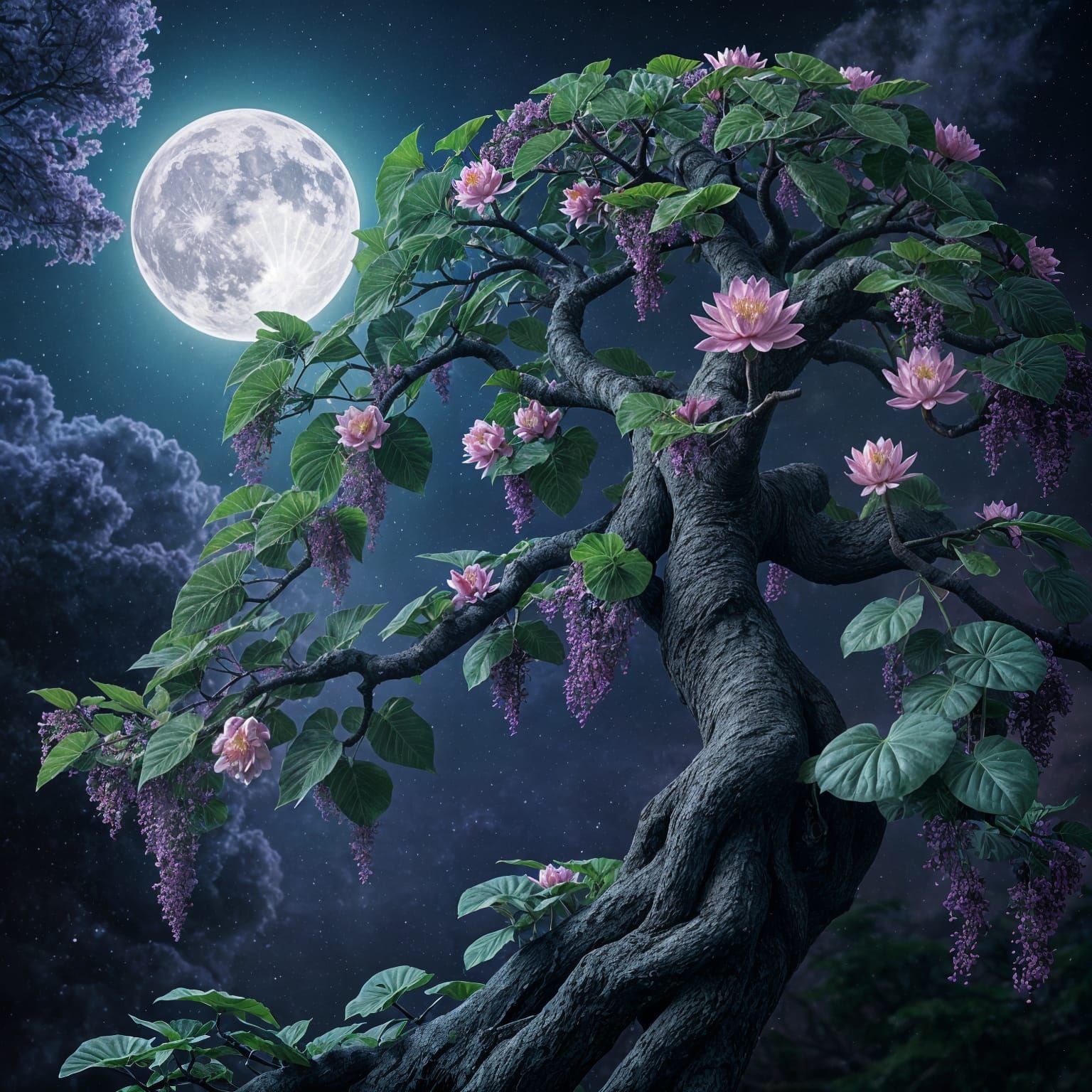 Dark Yggdrasil Tree Illuminated by Blood Moon