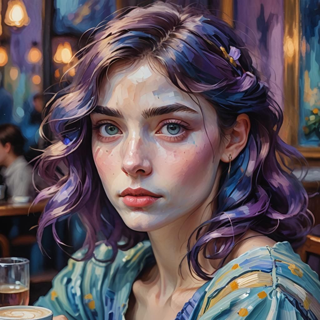 Expressionist Portrait of a French Woman in Cafe