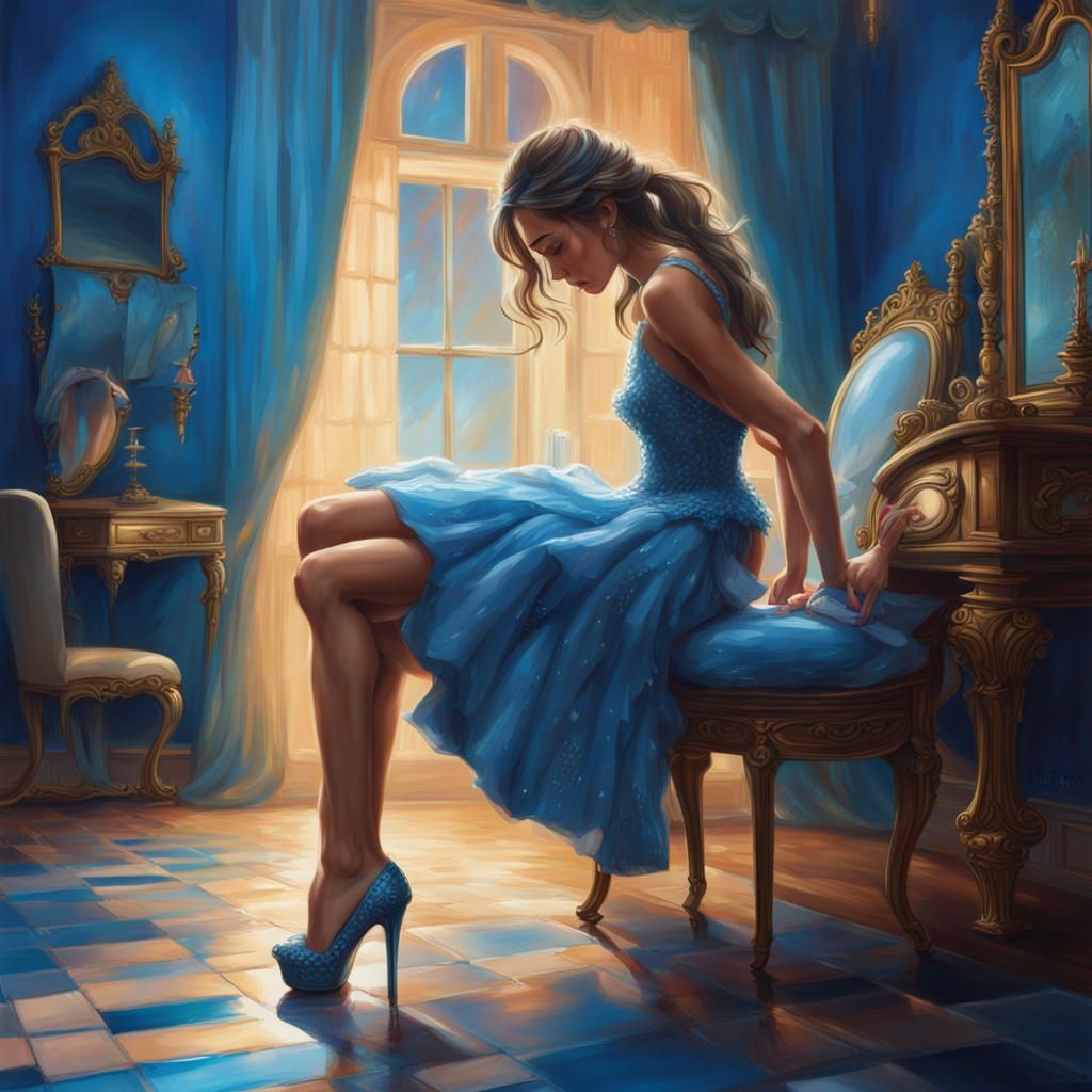 Princess in Blue Room: Hyperrealistic Splash Art