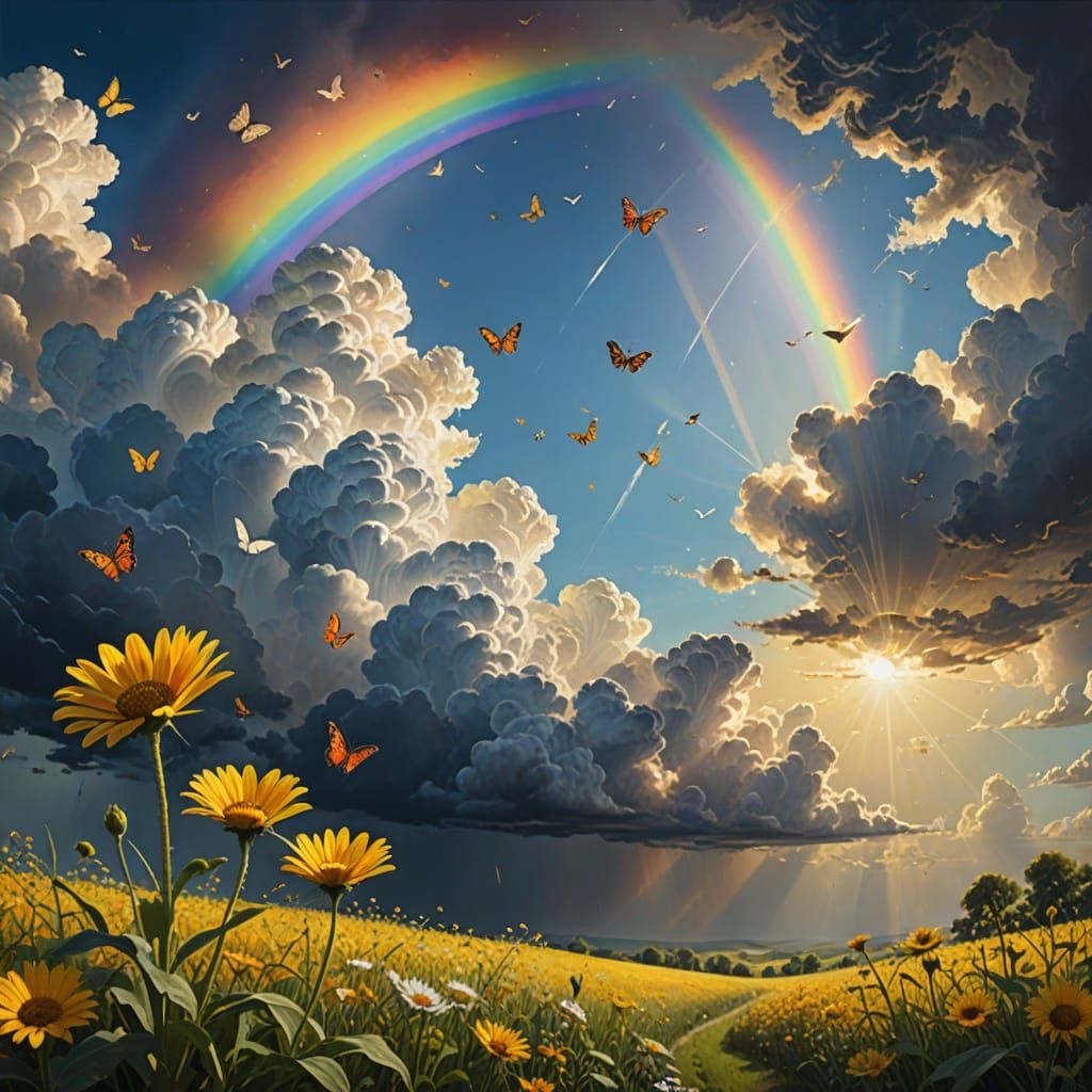 Ethereal Angelic Scene in Vibrant Oil Painting Style