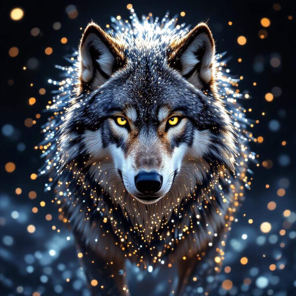 Majestic Wolf Made of Diamond and Glitter Particles