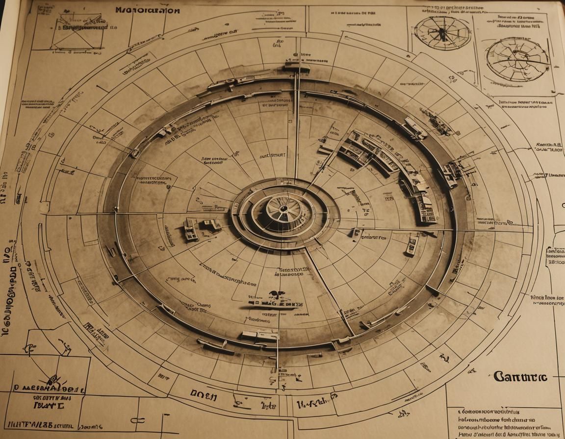 Underground Antarctic Base Diagram in Sepia Tones