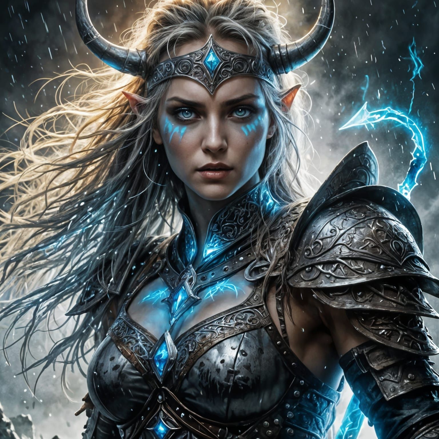 Viking Warrior Woman with Glowing Runes: Cinematic Art