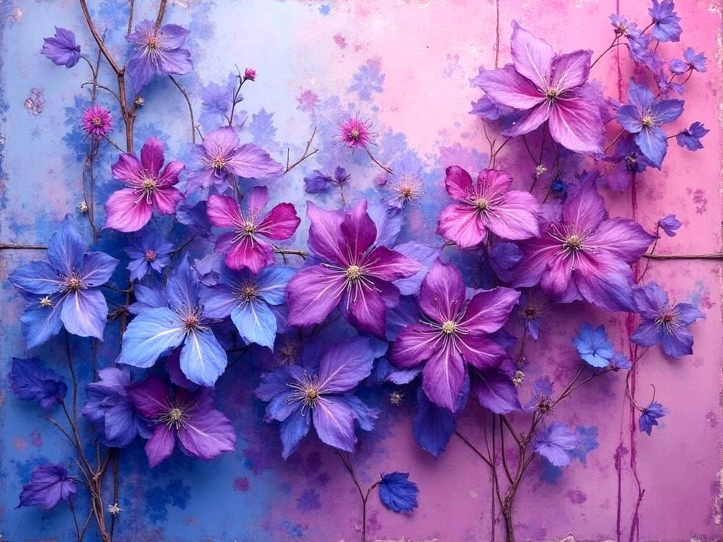 Deep Purple Clematis in a Vibrant Grunge Aesthetic
