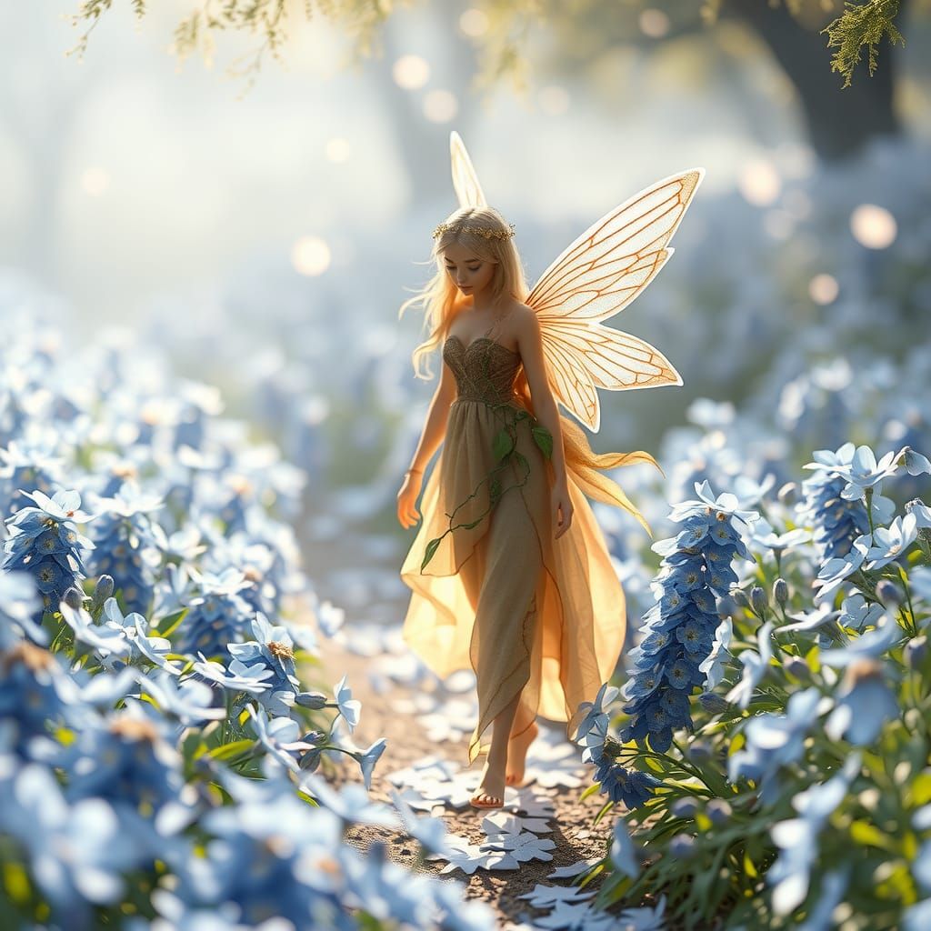 Ethereal Fairy on Blue Healing Flower Path