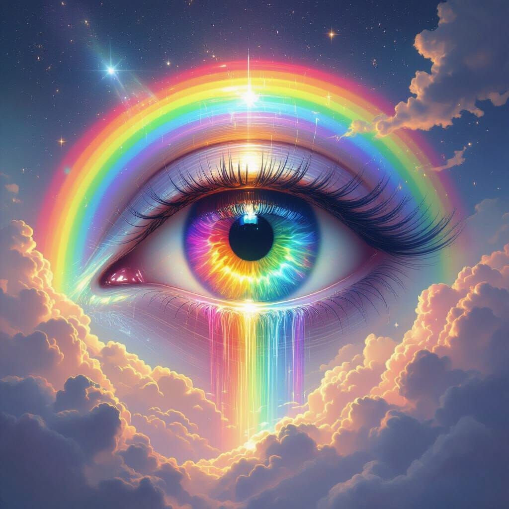 Giant Eye Descends a Shimmering Rainbow