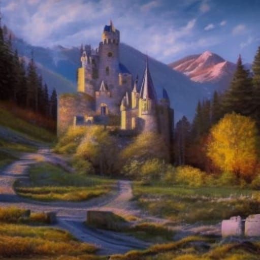 Majestic Castle on Mountain Peak