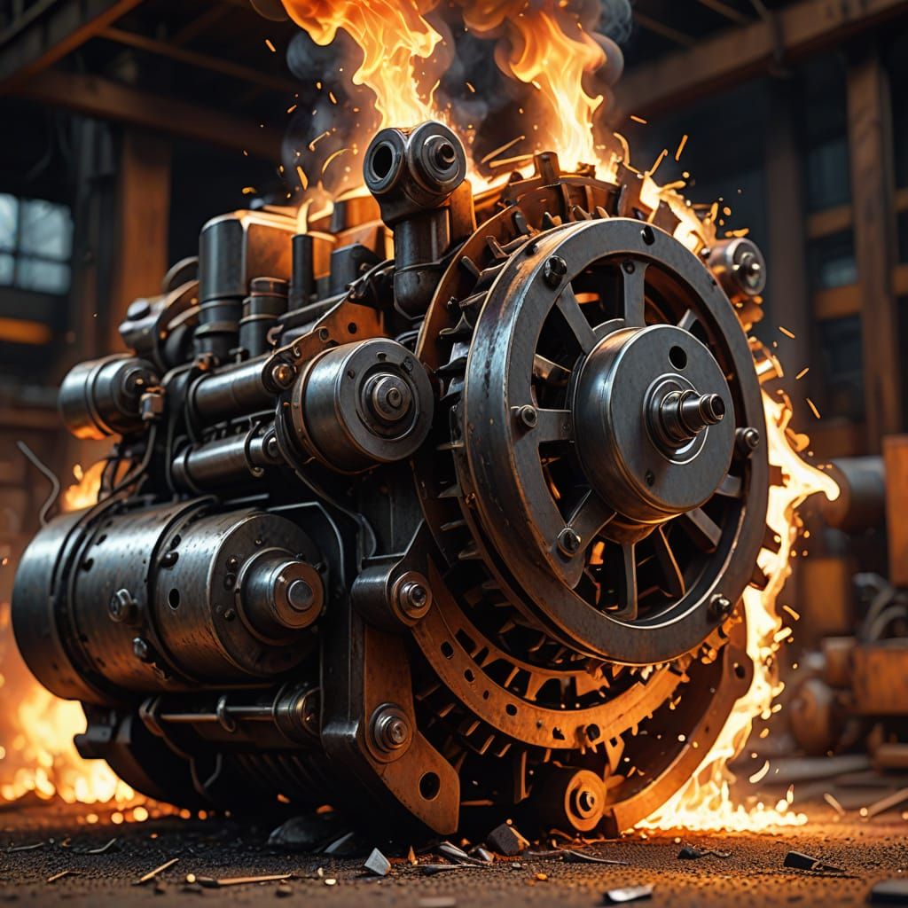 Sawmill Motor Roaring with White Flames