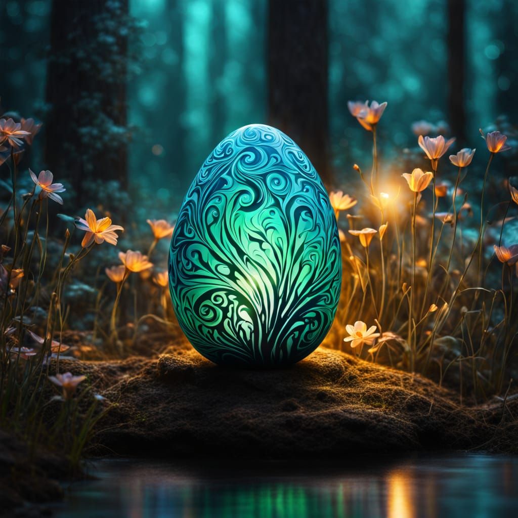Surrealist Masterpiece: Glowing Easter Egg Radiates Ethereal...