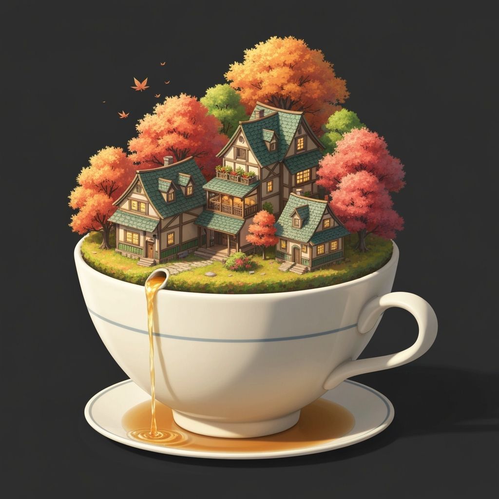 Cozy Teacup Village in Autumn by Studio Ghibli Style
