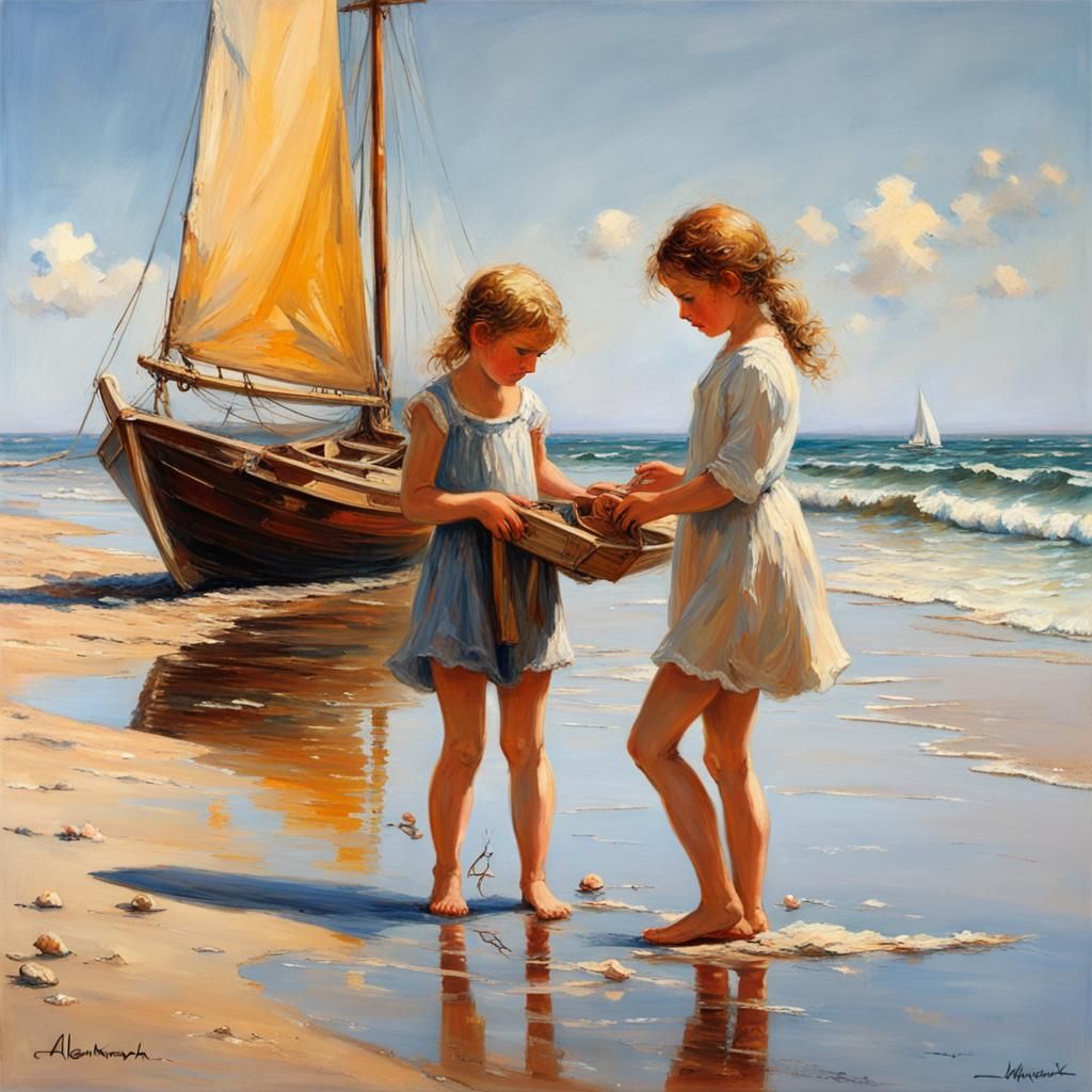 Girls Playing on Beach in Romantic Style