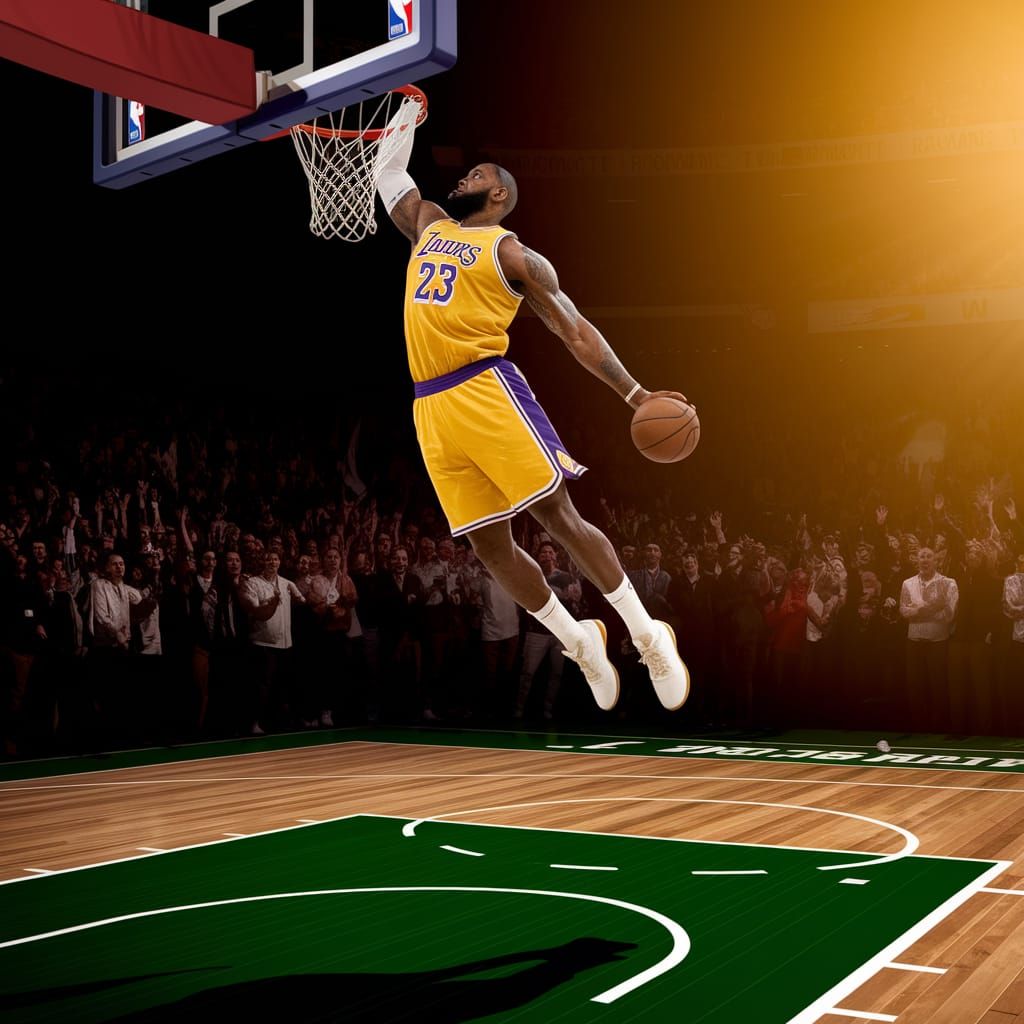 LeBron James Dunking in Sunset Glory