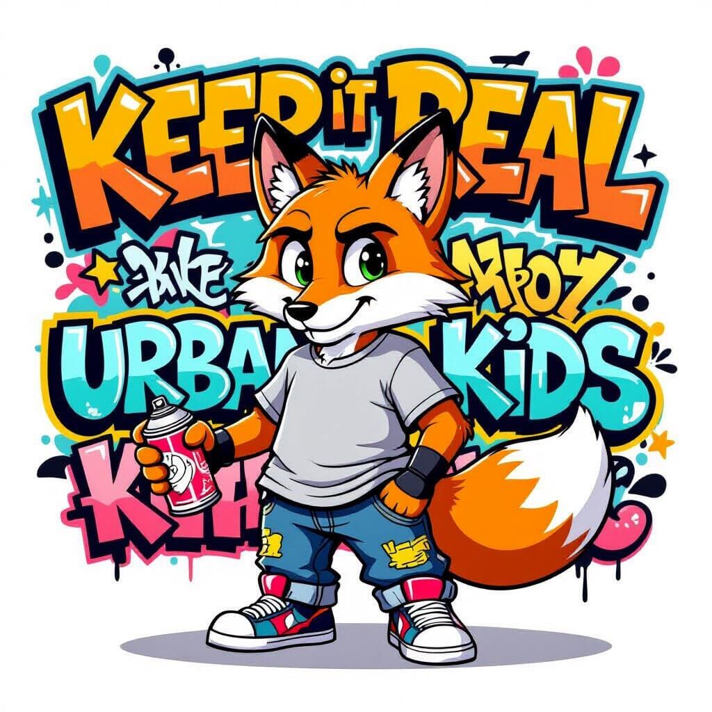 Cartoon Fox with Graffiti Art and Spray Can