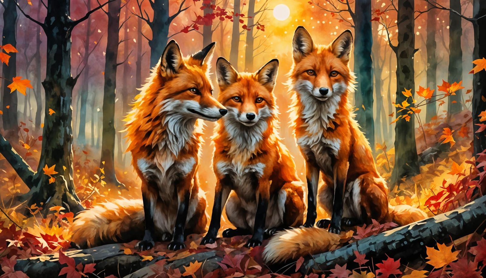 Mystical Autumn Foxes in Dreamy Forest