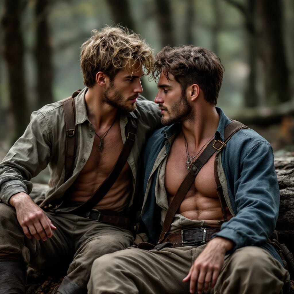 Civil War Soldiers in Woods, Photorealistic Style