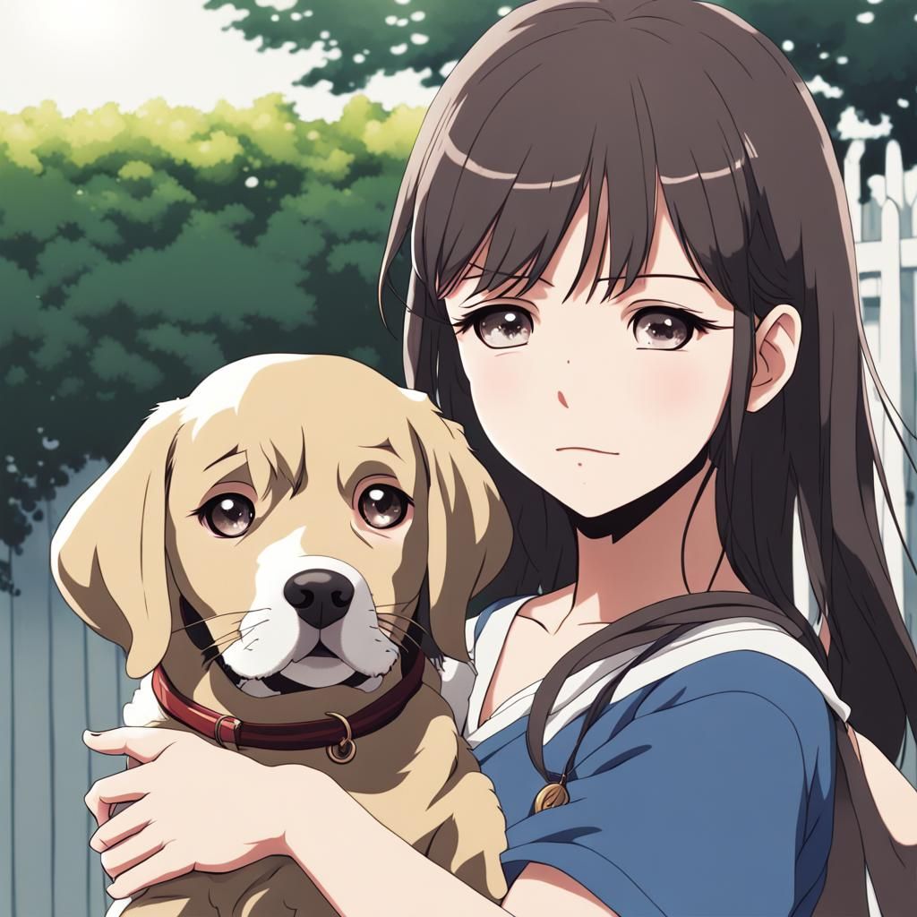 Girl with Dog in Anime Key Visual Style