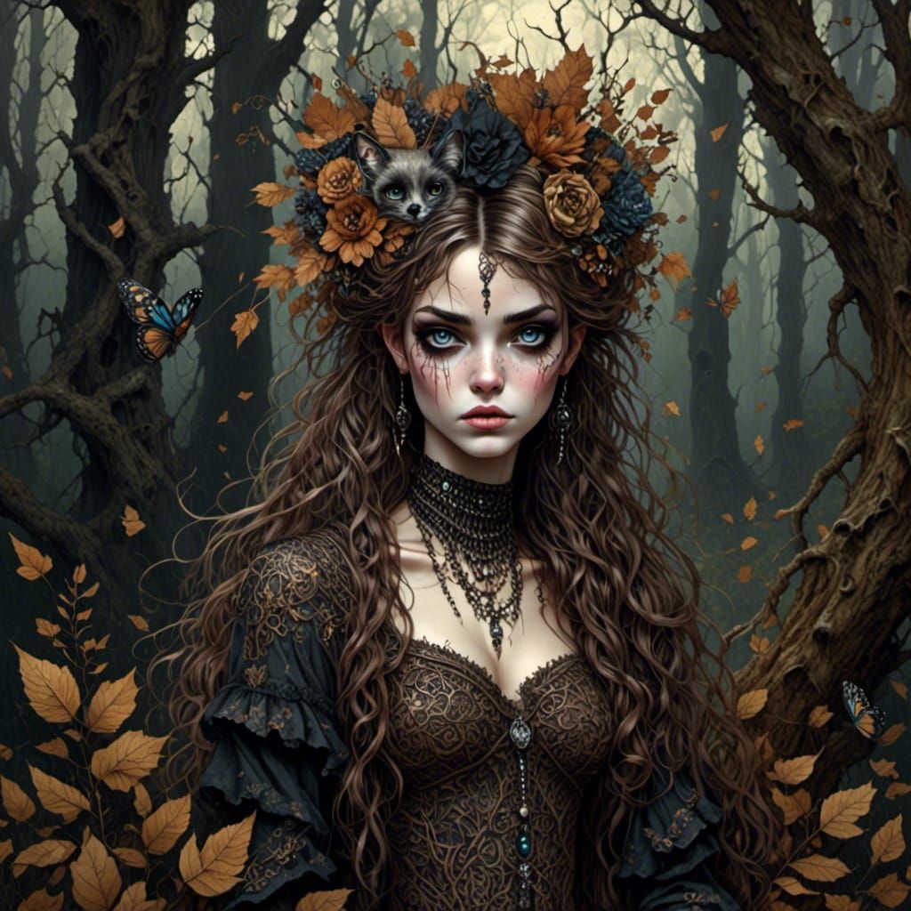 Photorealistic Punk Girl in Dark Forest Setting