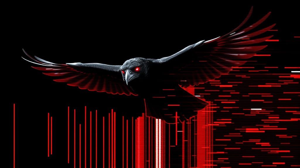 Glitch Art Raven with Red Digital Artifacts
