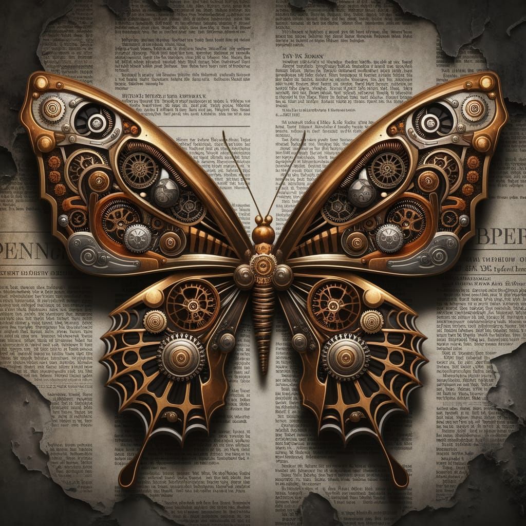 Steampunk Masterpiece Butterfly in Intricate Clockwork Gearw...