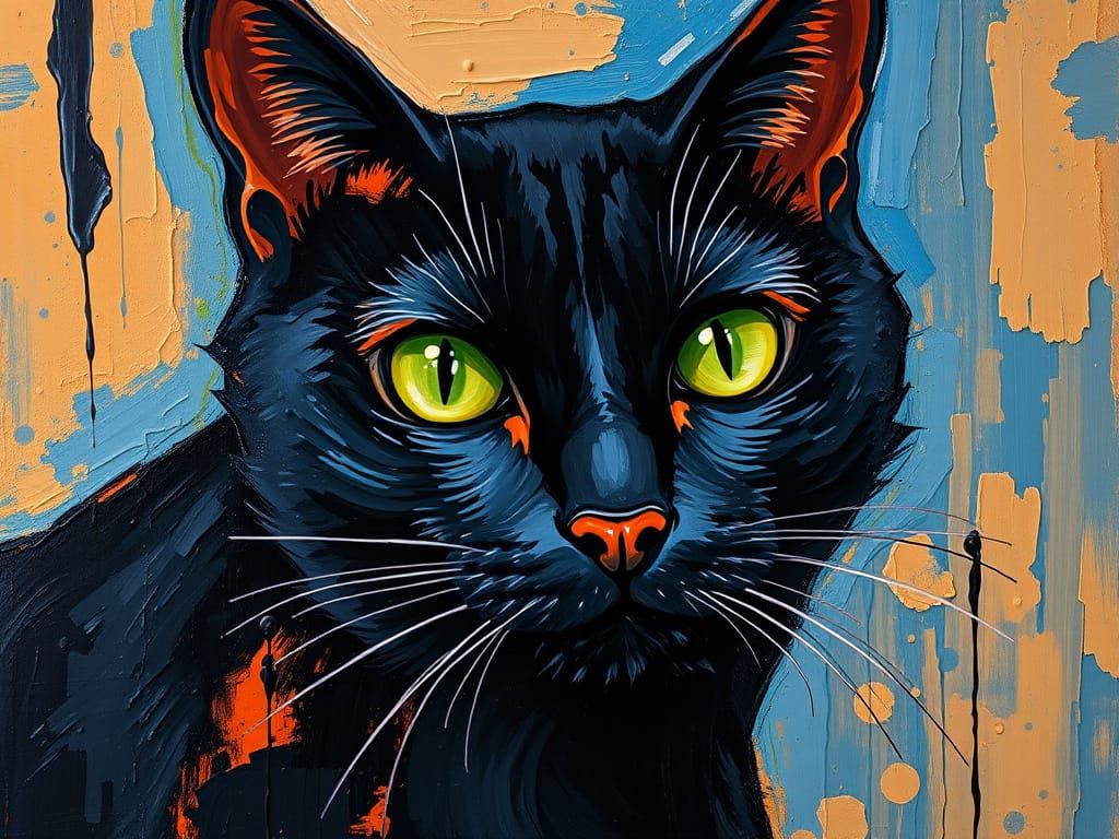 Expressive Black Cat in Ochre and Sandy-Black Hues