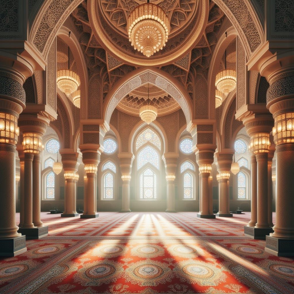 Serene Mosque Interior with Intricate Details