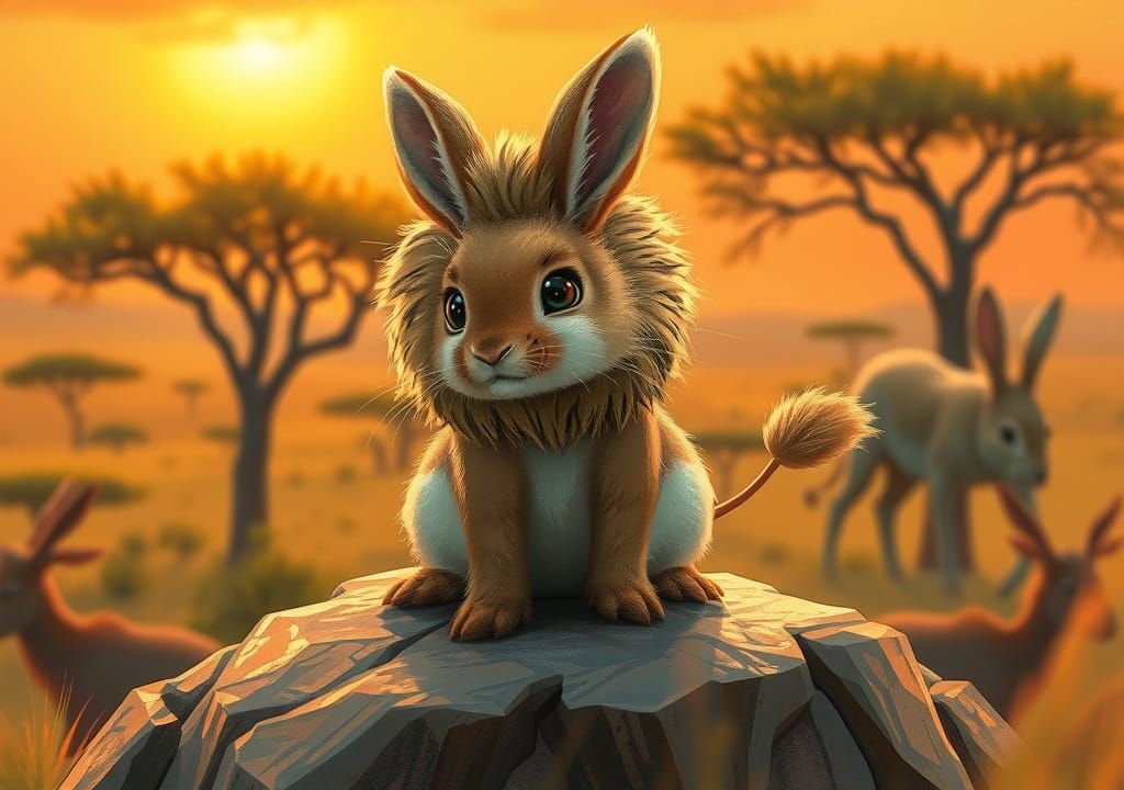 Rabbit as Lion King on Pride Rock, Digital Illustration
