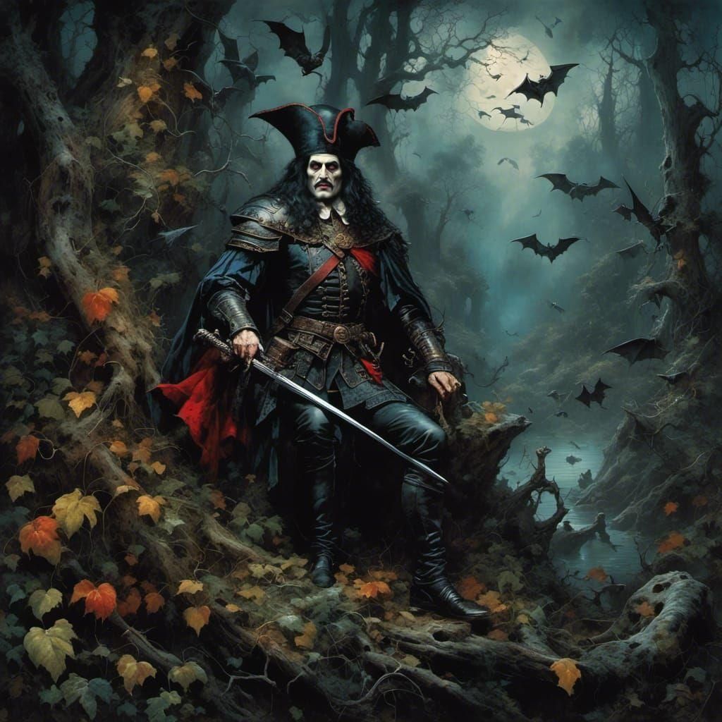 Hyperrealistic Portrait of Vlad the Impaler in Gloomy Forest