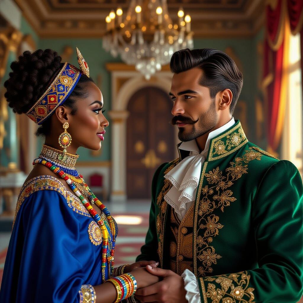 Masai Woman and Renaissance Gentleman in Palace
