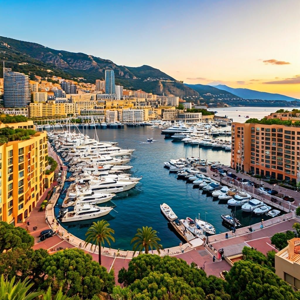 Stunning Aerial View of Monaco Harbor at Golden Hour