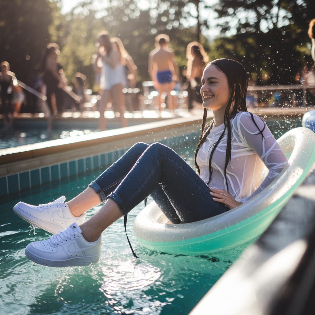 Woman Soaks Up Fun at Pool Party