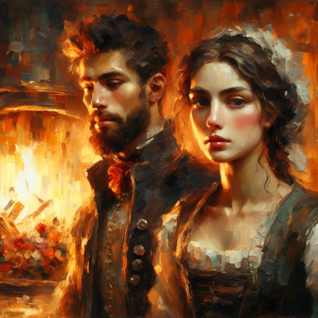 Oil Painting of a Man and Woman