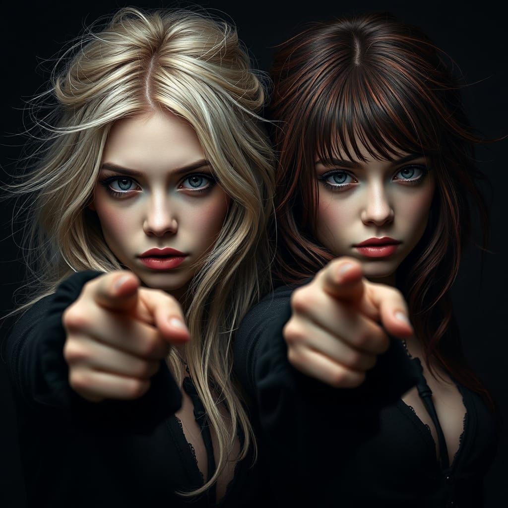 Gothic Portrait of Twin Women in Hyperrealism